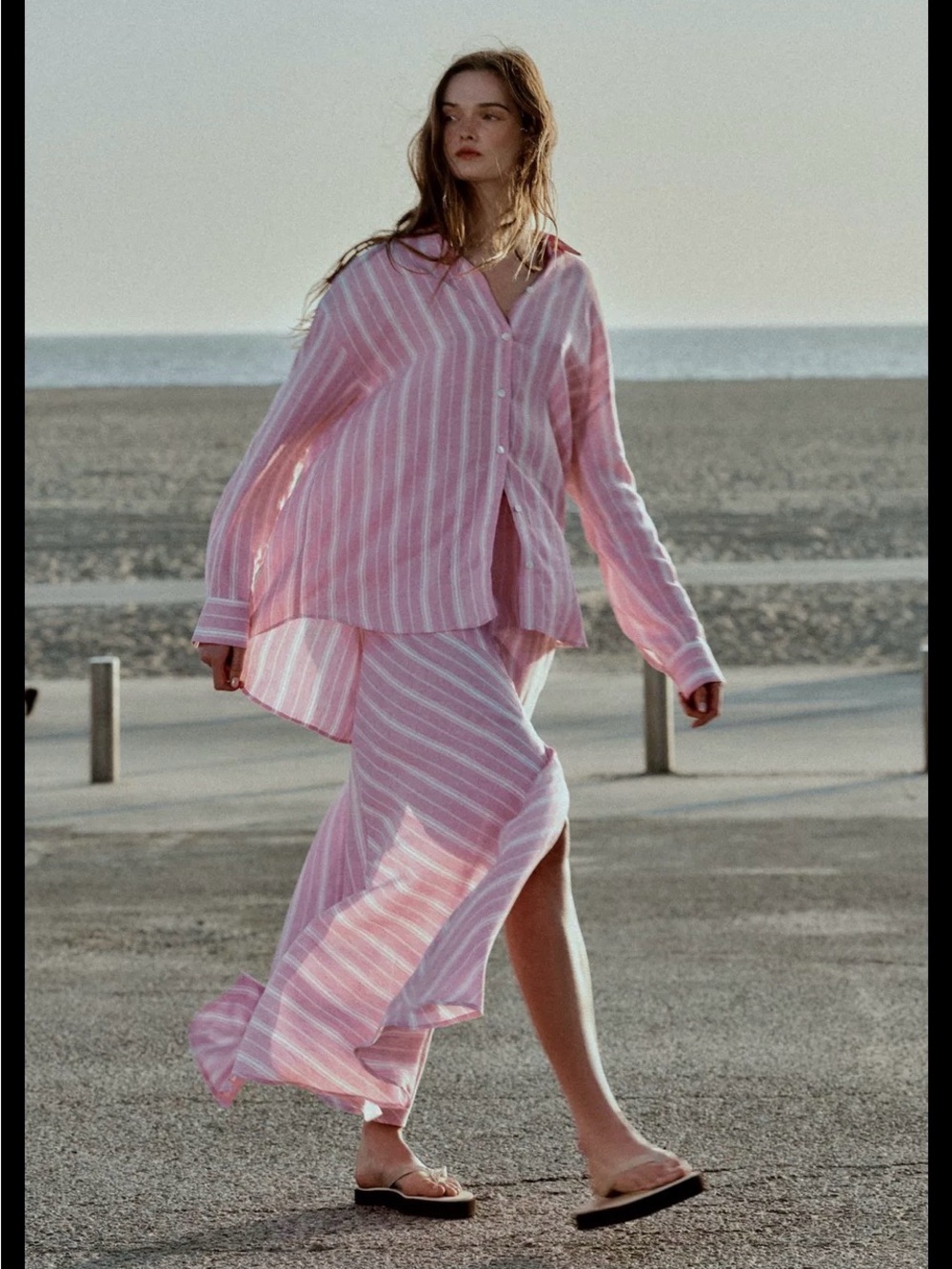 Zara Pink White Striped Button-Down Linen Shirt Relaxed Fit Small NWT - Picture 16 of 16